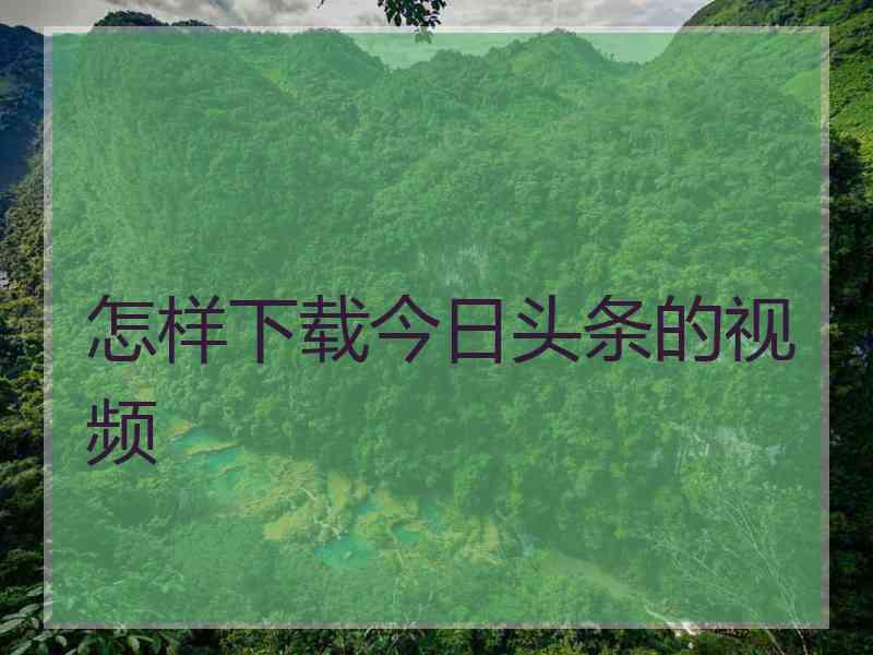 怎样下载今日头条的视频